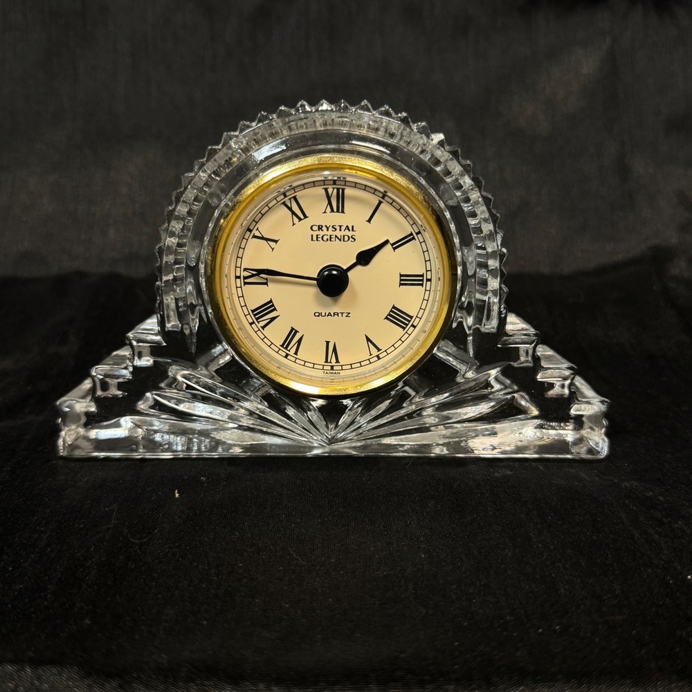 Crystal Legends by Godinger Lead Crystal Desk Clock Art Deco Quartz Mantel Decor
